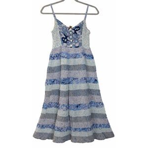 Womens medium gypsy handmade long dress patchwork paisley blue boho